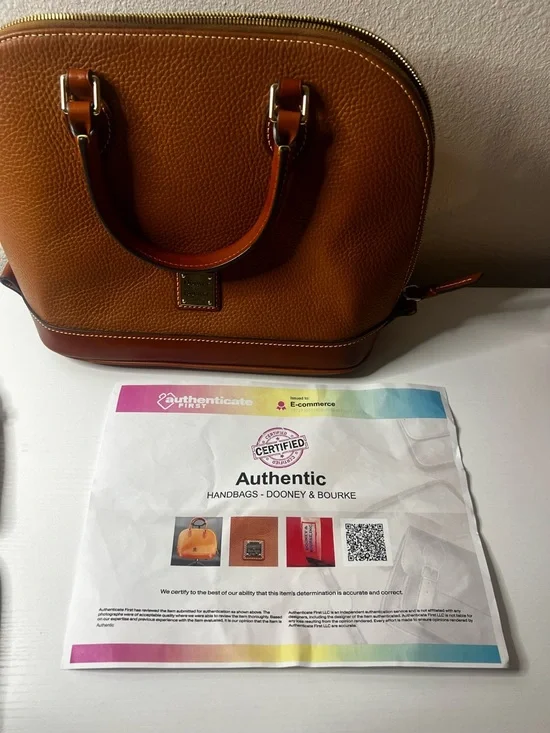 Dooney & Bourke Authenticated Pebble Grain Leather Zip Satchel Cognac Brown Bag - Picture 9 of 9